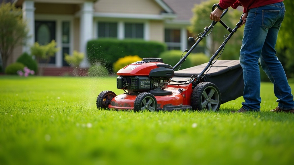 Freshly mowed lawn with crisp edging along a concrete driveway